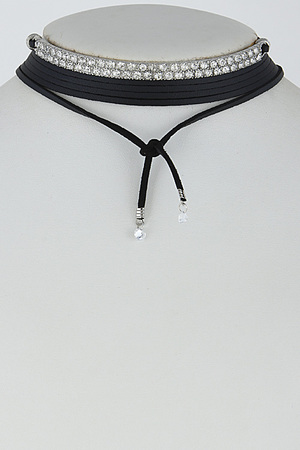 Rhinestone Choker Necklace With Strings 6HAG9